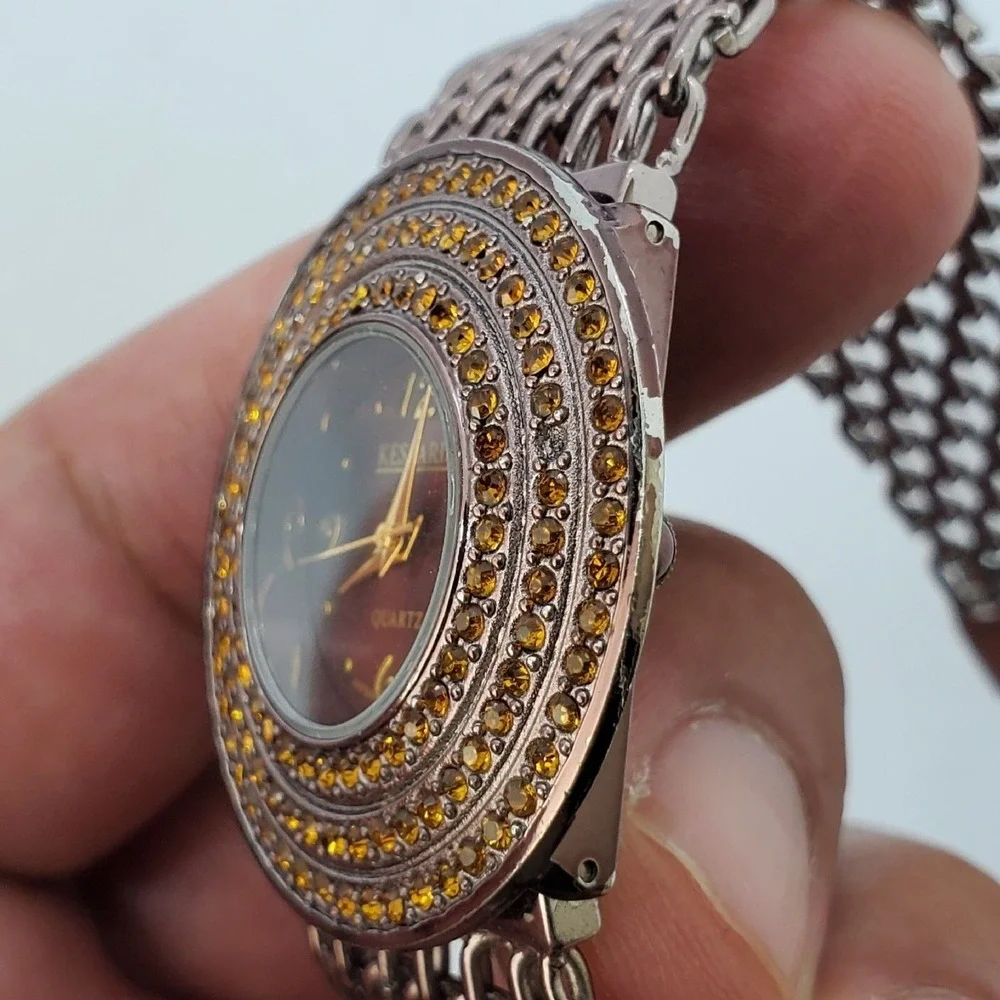Kessaris Dark Brown Dial Mesh Bands 34MM‎ Round Case 7